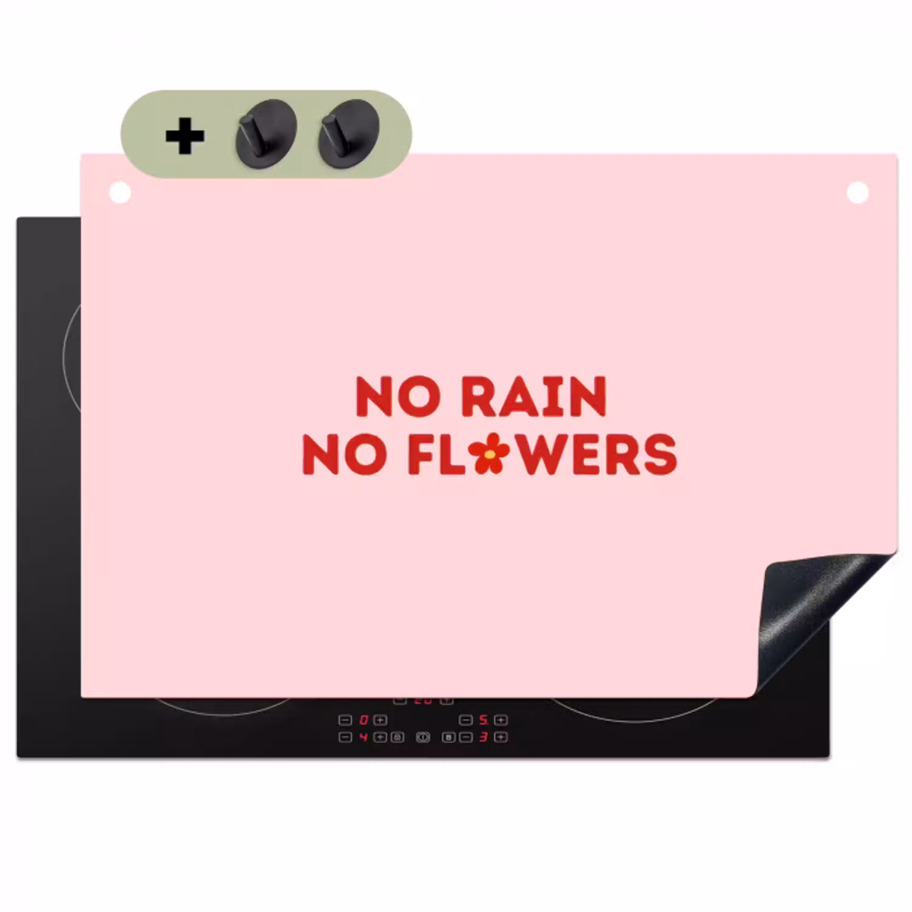 No rain no flowers - Minimalistisch - Roze - Bloem Inductie beschemer met haakjes klein -3d