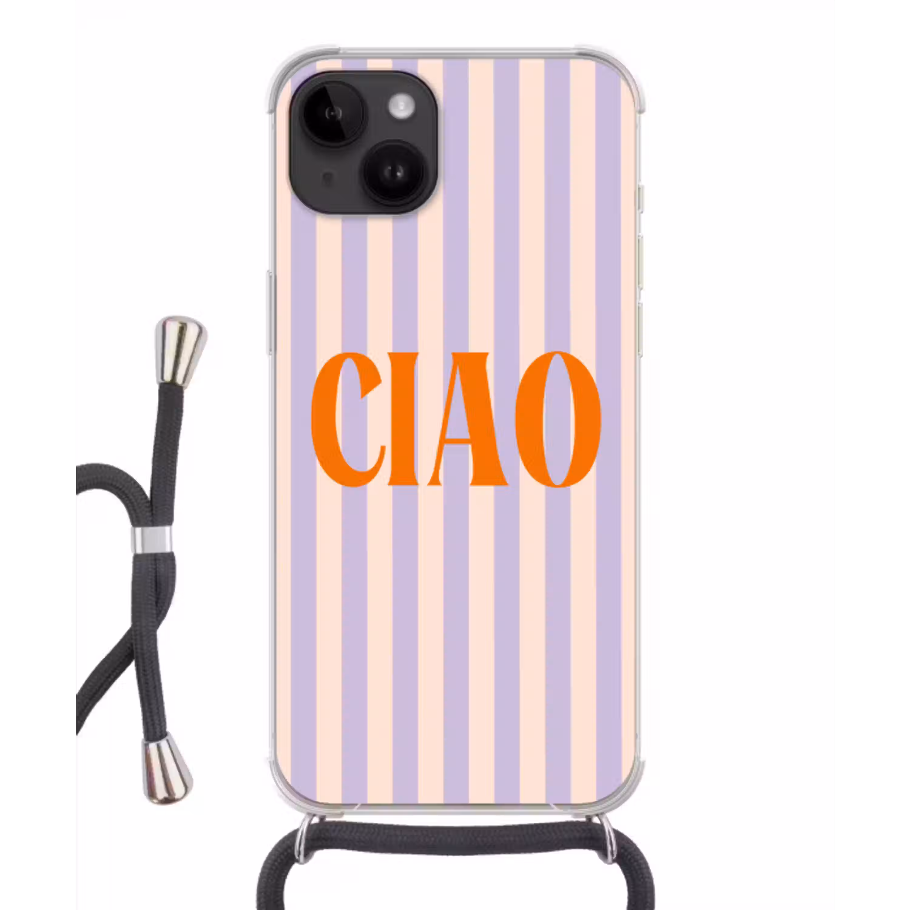 Ciao - Quote - Pastel - Strepen Crossbody Case iPhone 14 middel -3d