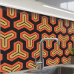 Goud - Rood - Patronen - Japans keuken achterwand 2 middel 865 -zzzz3d_schuin