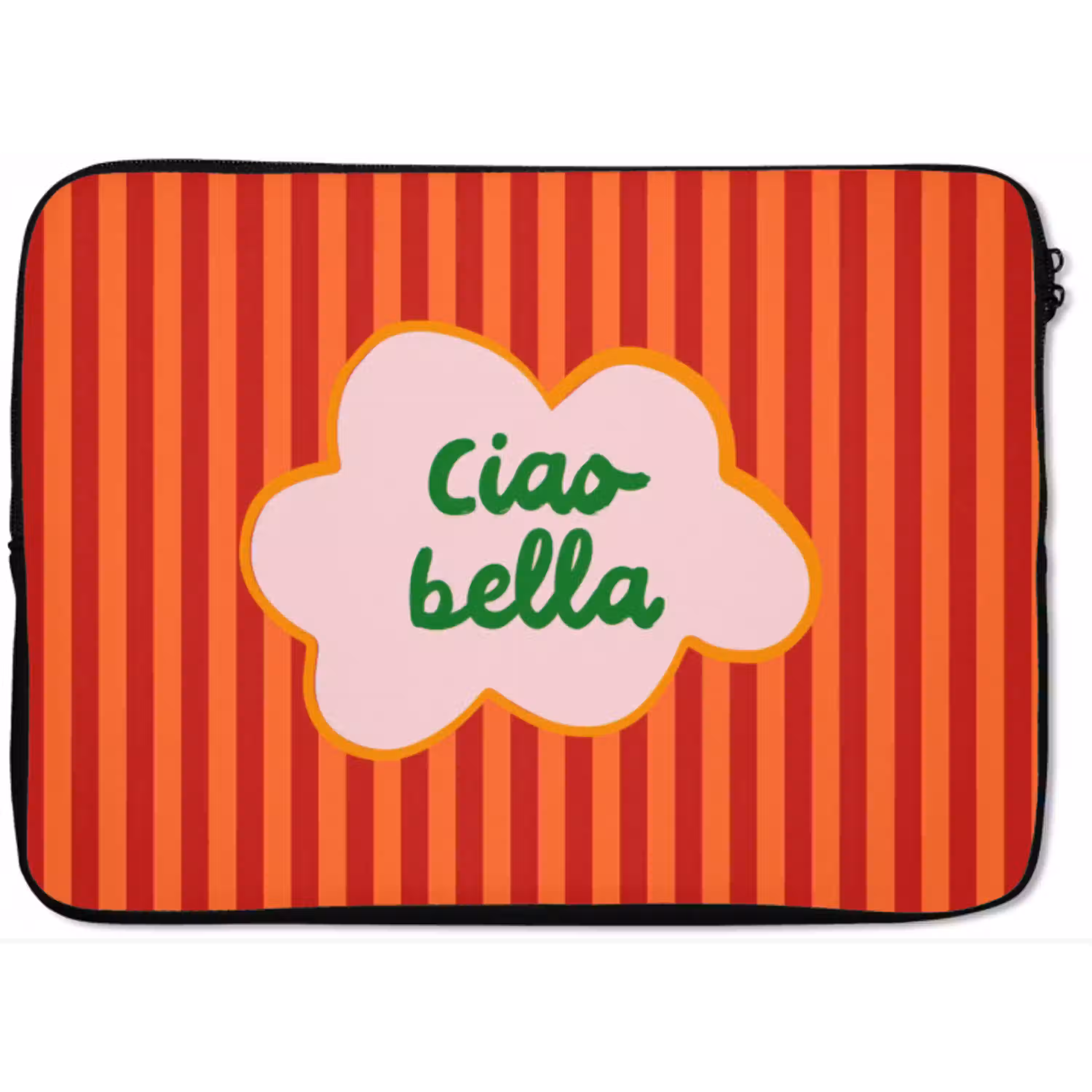 Ciao bella - Tekstwolk - Strepen - Oranje laptophoes neopreen klein -zkaufland3dotto