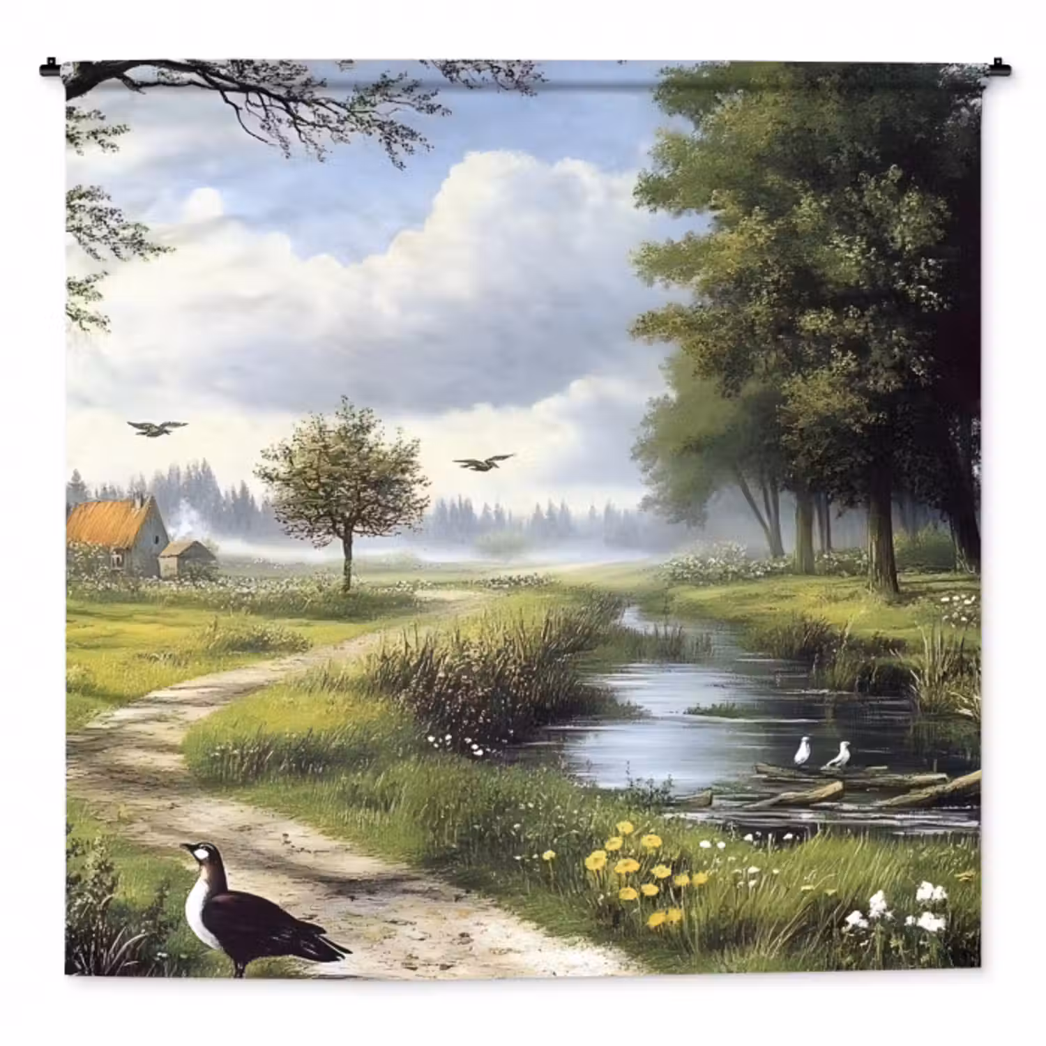 Wandteppich - Sandiger Weg - Grüne Landschaft - Wasser