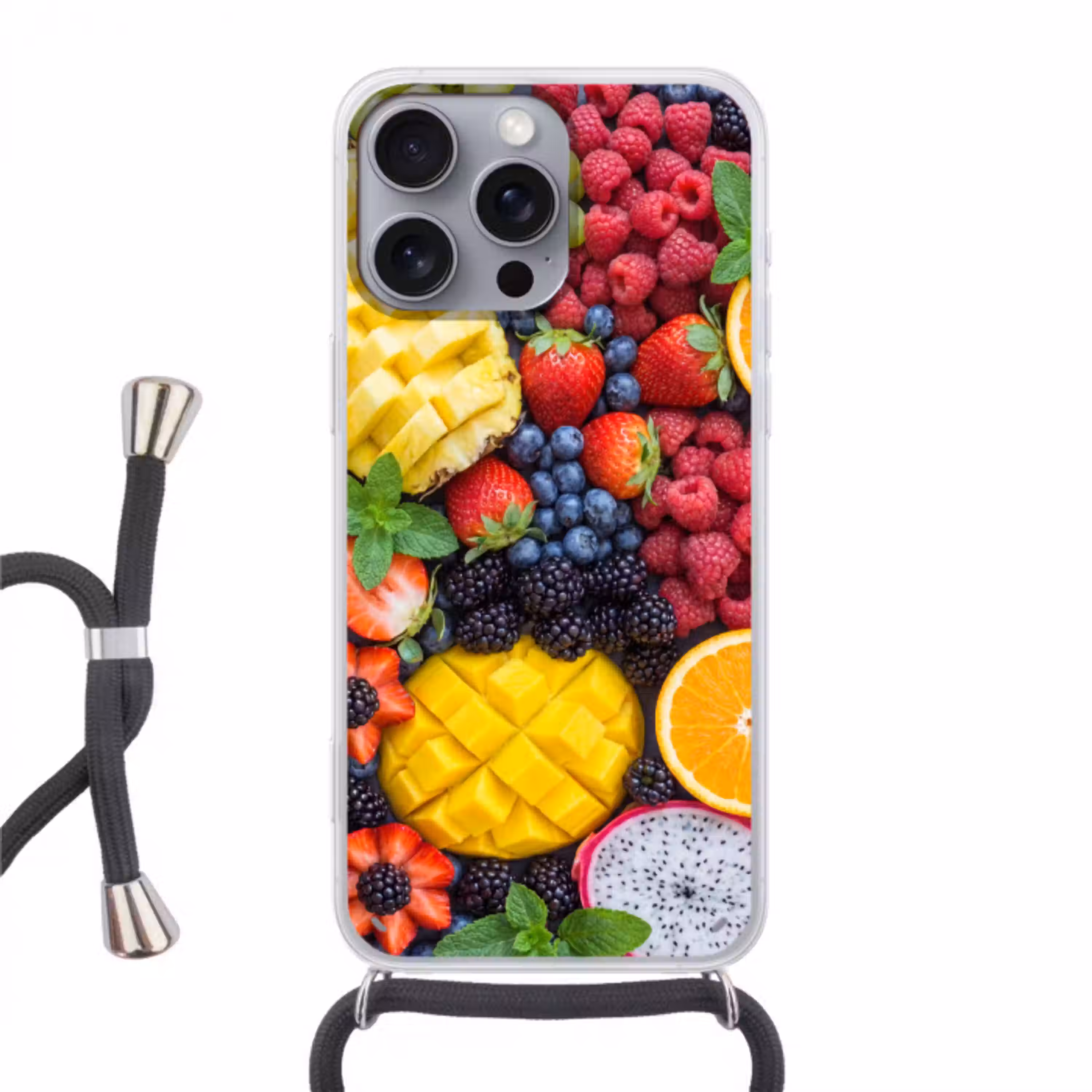 Fruit - Vers - Kleurrijk - Eten Hoesje iPhone 16 Pro Max met koord klein -3d