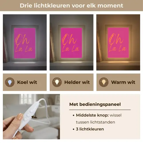 Oh la la - Oranje - Roze Light Box met kabel (Tafellamp) klein -USP_lichtkleurNL