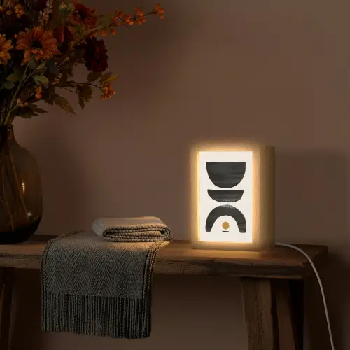 Abstract - Halve cirkel - Kunst - Zwart wit Light Box met kabel (Tafellamp) klein -sfeer4
