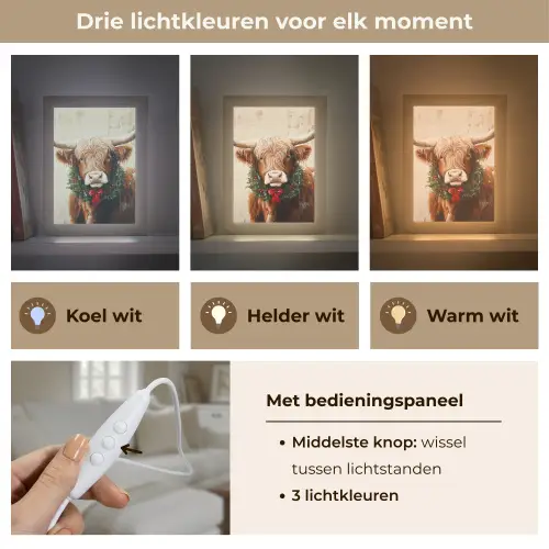 Kerst - Schotse Hooglander - Bruin - Krans Light Box met kabel (Tafellamp) klein -USP_lichtkleurNL