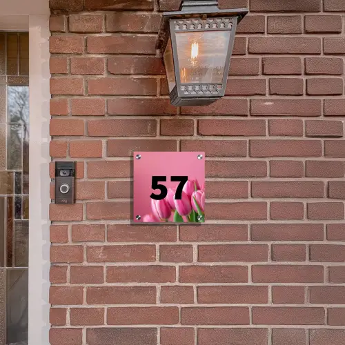 Roze tulpen - Traditioneel Naambord Vierkant klein -sfeer7-XS