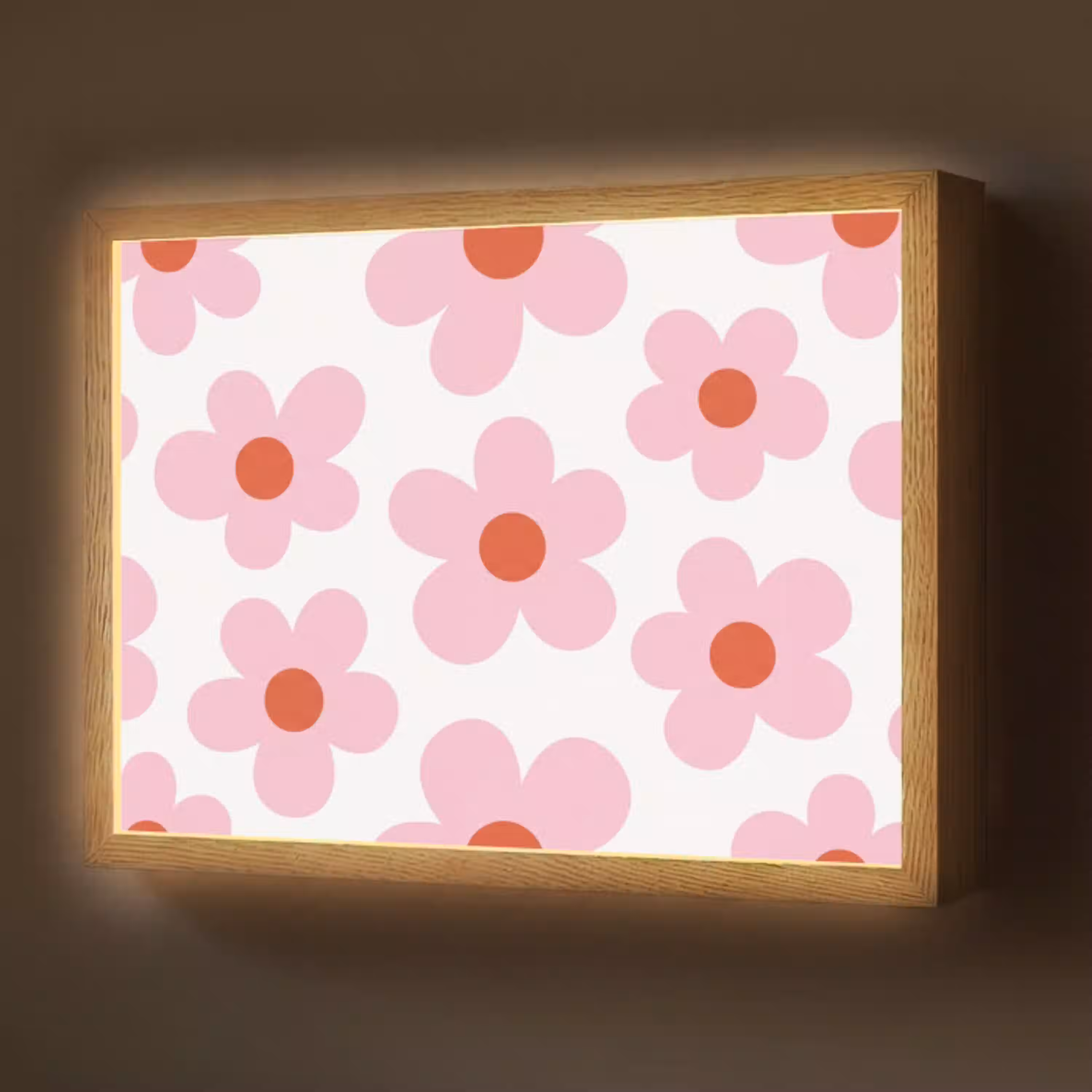 Bloemen - Patroon - Modern - Roze - Wit Light Box met batterij (Wandlamp) middel -z3d_website