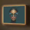 Vrouw - Vlinder - Bril - Blauw - Modern - Portret Light Box met batterij (Wandlamp) middel -z3d_website