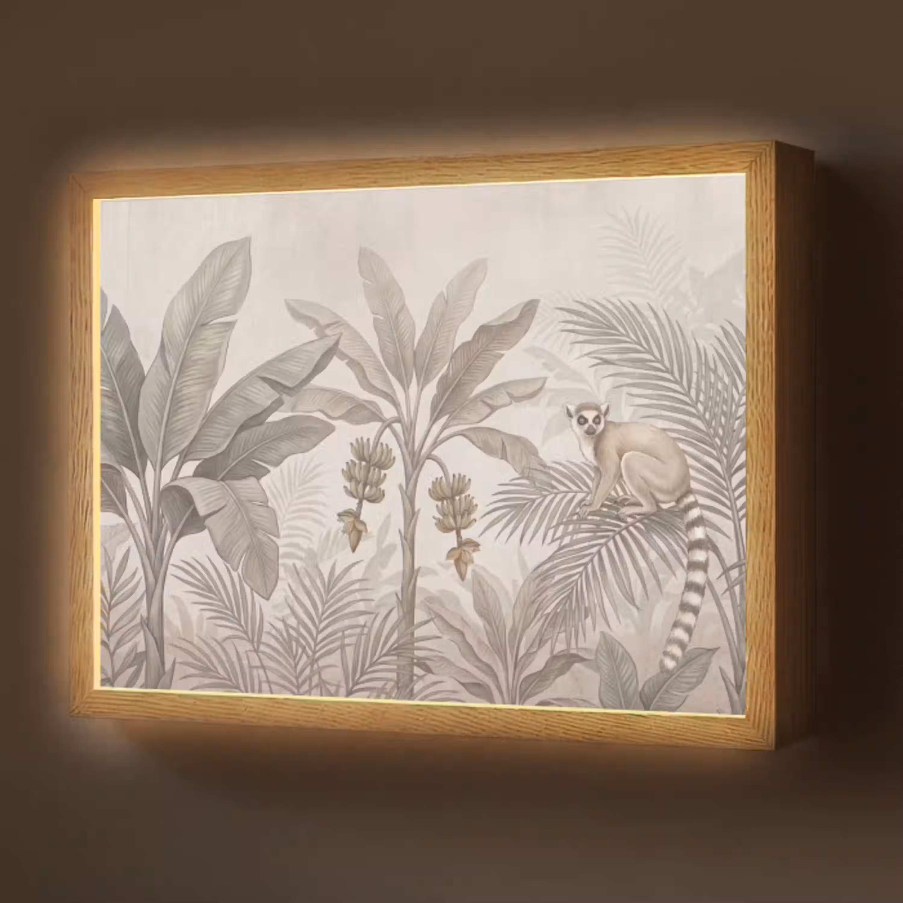 Natuur - Jungle - Ringstaartmaki - Bruin Light Box met batterij (Wandlamp) middel -z3d_website