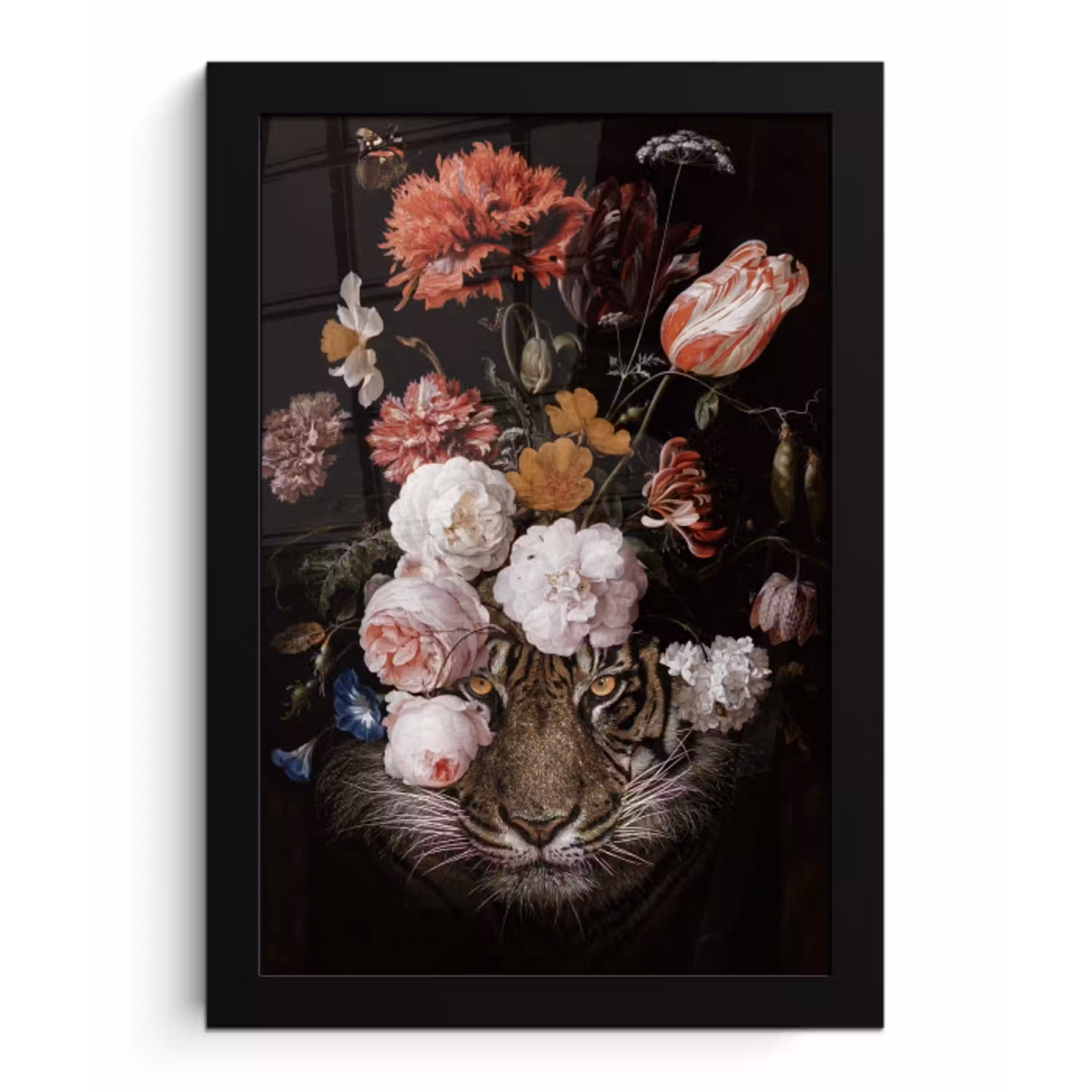 Bloemen - Jan Davidsz de Heem - Tijger - Schilderij - Stilleven - Oude meesters fotolijst zwart zonder passe partout klein -3d