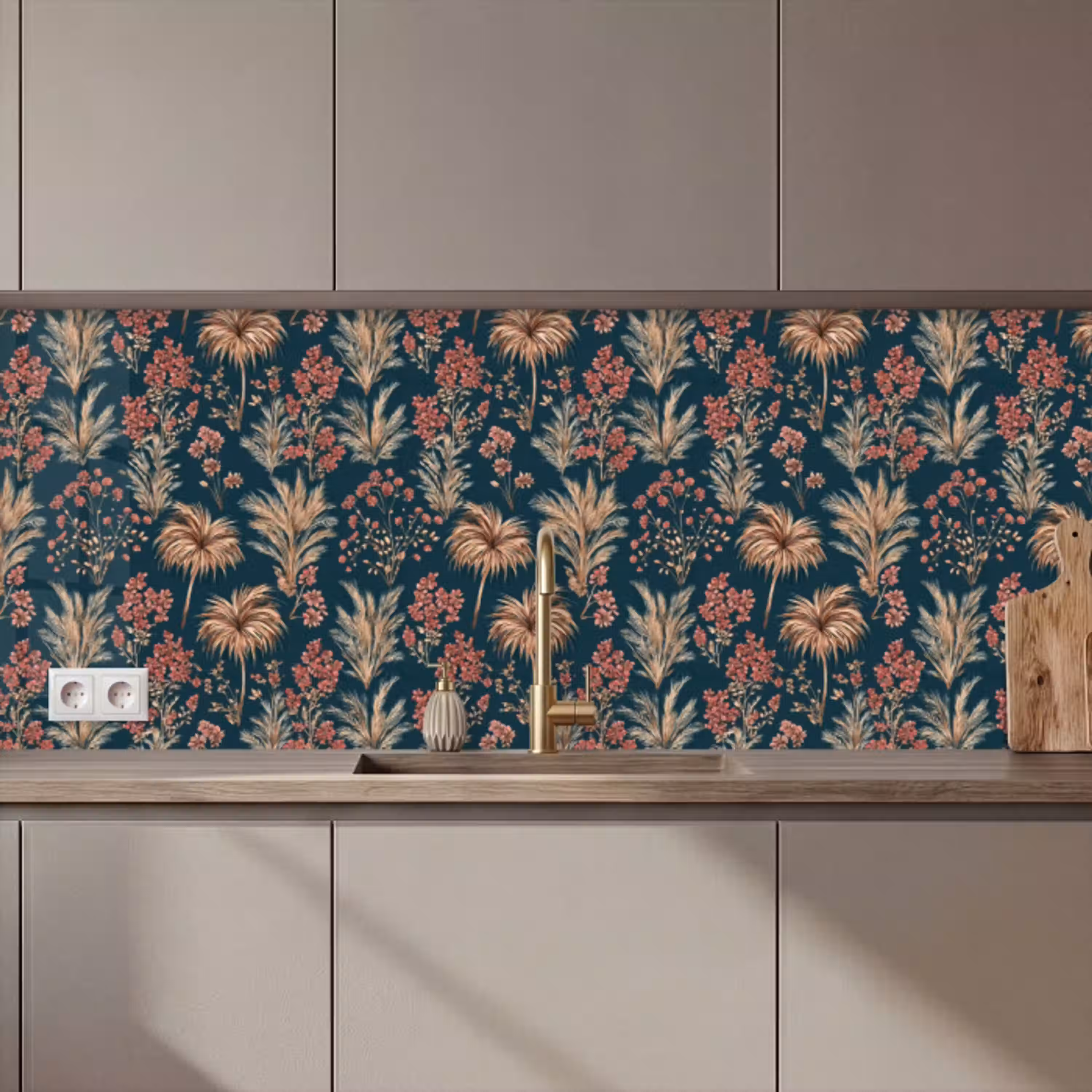 Botanisch - Patroon - Blauw keuken achterwand 2 middel 871 zz_3dshopping
