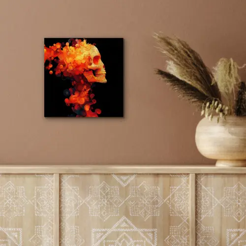 Schedel - Oranje - Zijaanzicht - Vlammen aluminium wit klein -sfeer4