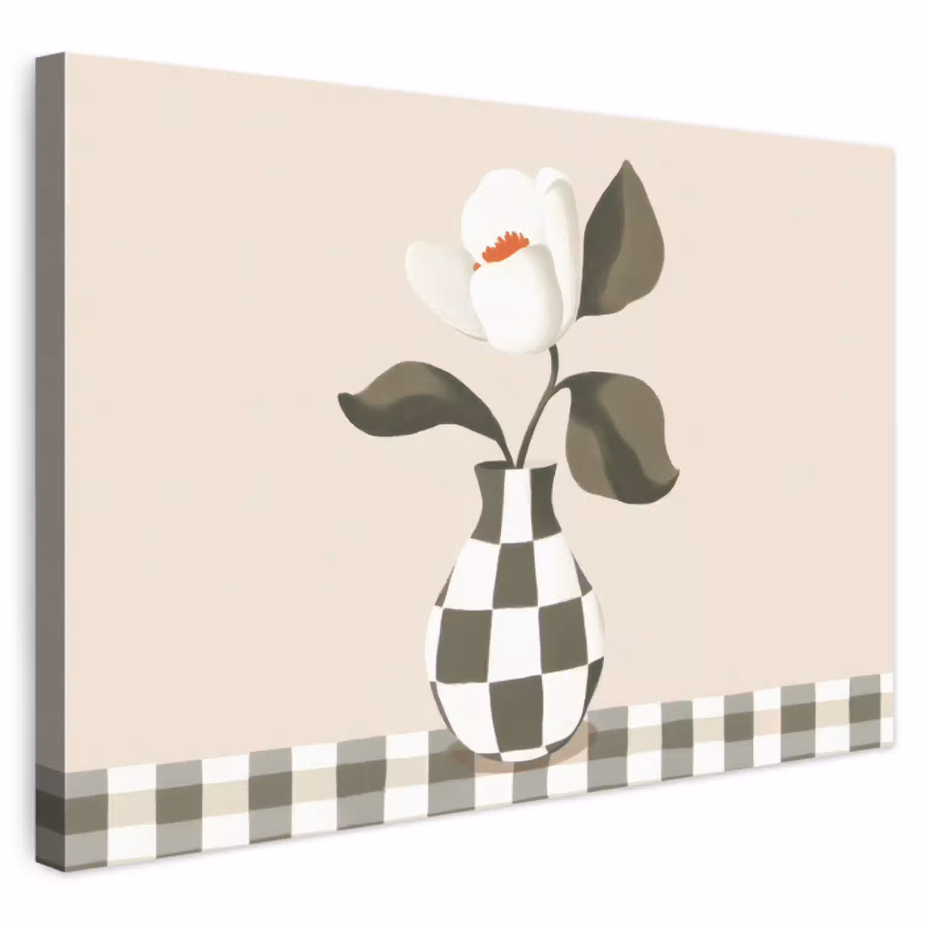 Vaas - Geruit - Groen - Bloem Tuinposter op houten frame 2 cm dik klein -3d