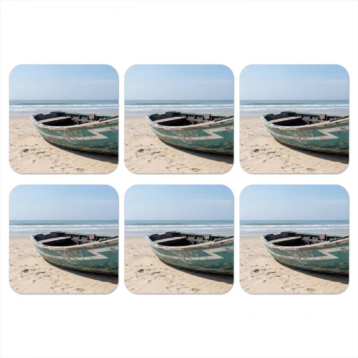 Boot - Zandstrand - Zee onderzetter kurk middel -3d