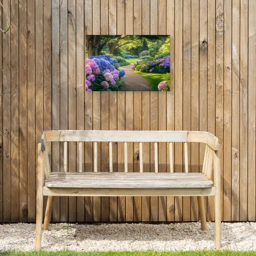 Hortensia- Park - Pad Tuinposter op houten frame 2 cm dik klein -sfeer4