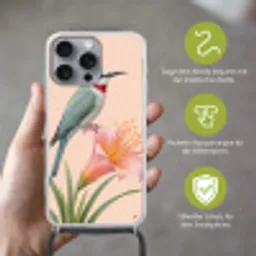 Vogel - Bloem - Natuur - Roze Hoesje iPhone 16 Pro Max met koord klein -sfeer2_DE