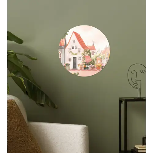 Bloemen - Huizen - Dorp Wandcirkel behangsticker klein -sfeer2