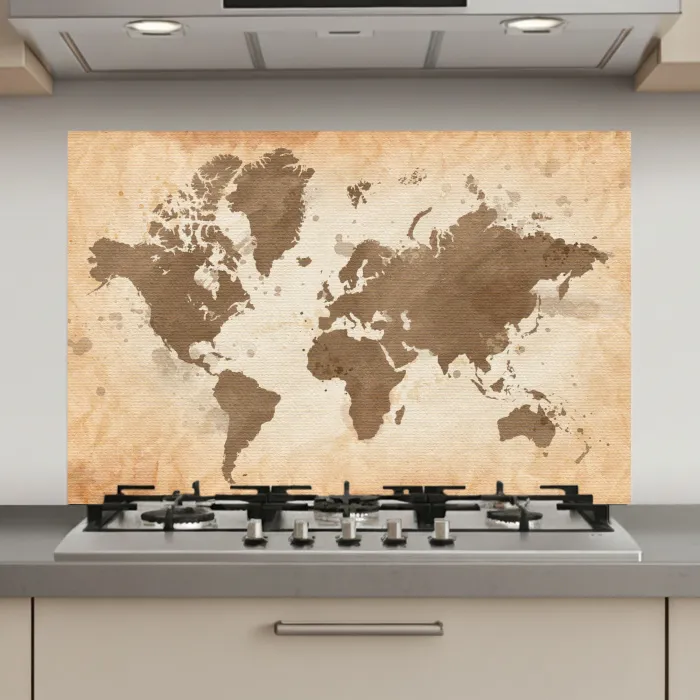 Wereldkaart - Beige - Bruin keuken achterwand spatscherm klein -3d_website