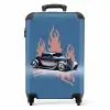 Blauwe auto met roze vlammen NBS - Handbagage koffer - Unisex middel -productfoto_recht