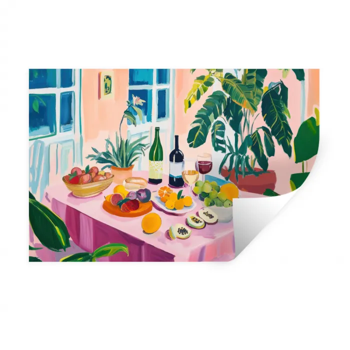 Tafel - Wijn - Fruit Muursticker klein -3d