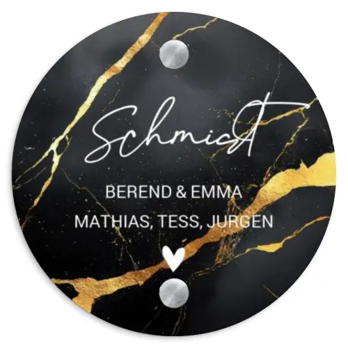 Goud zwart marmer - Sierlijk Naambord Rond klein -3d
