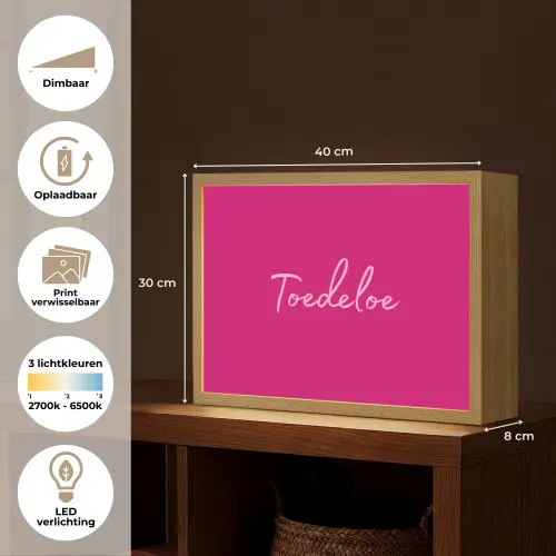 Toedeloe - Roze Light Box met batterij (Wandlamp) middel -USP_websiteoverzichtNL