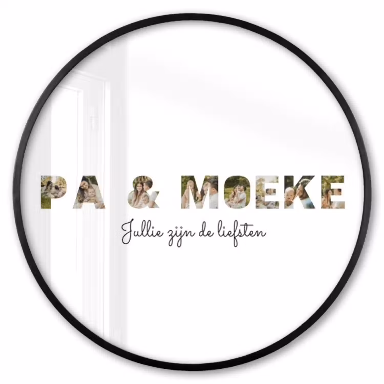Gepersonaliseerde ronde fotolijst - Pa & Moeke - Lettercollage