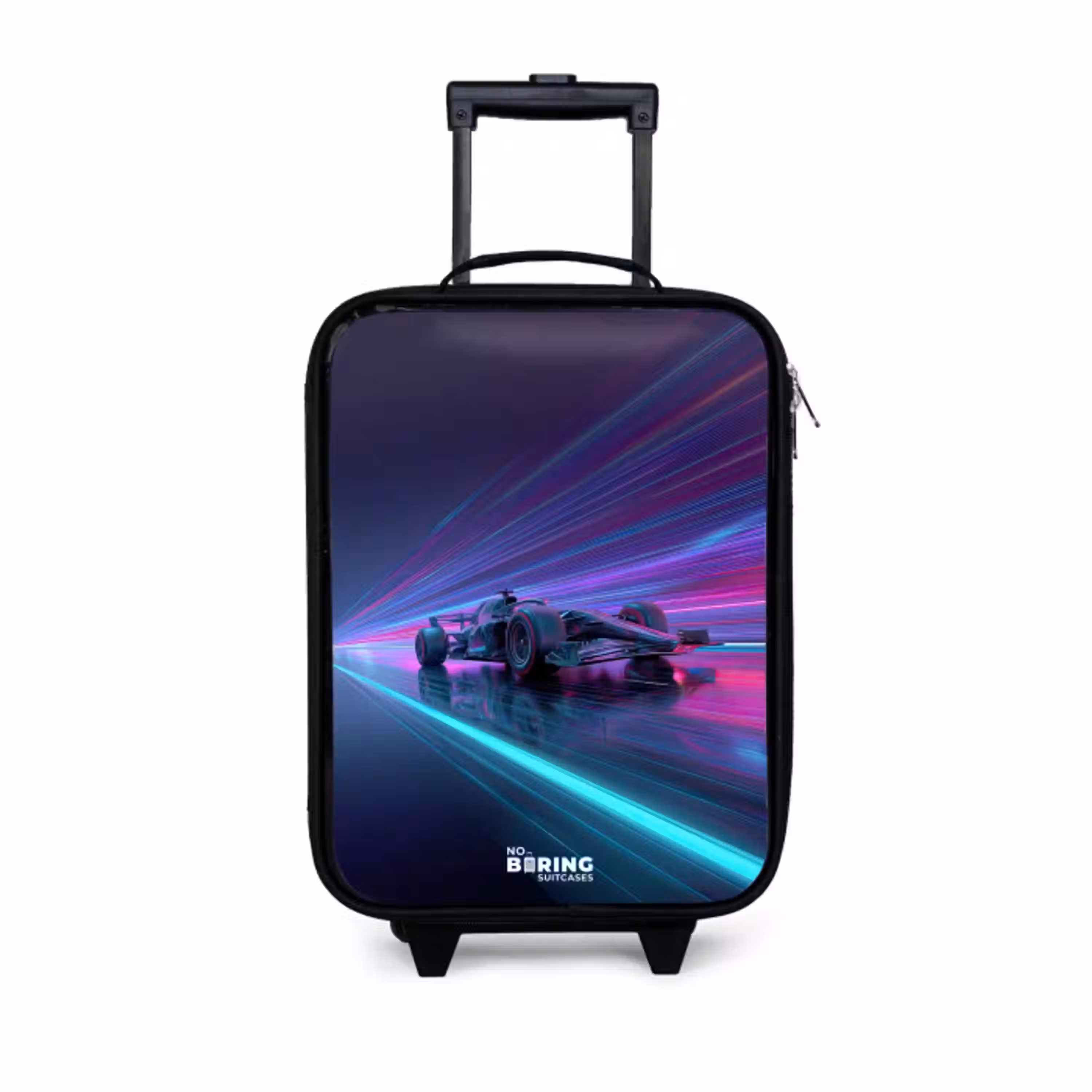 Neon - Raceauto - Lichtstrepen - Paars Kinderkoffer - Zwart klein -3d