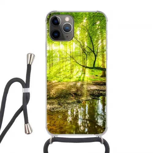 Bos - Landschap - Water - Bomen - Zon Hoesje iPhone 12 Pro met koord klein -3d