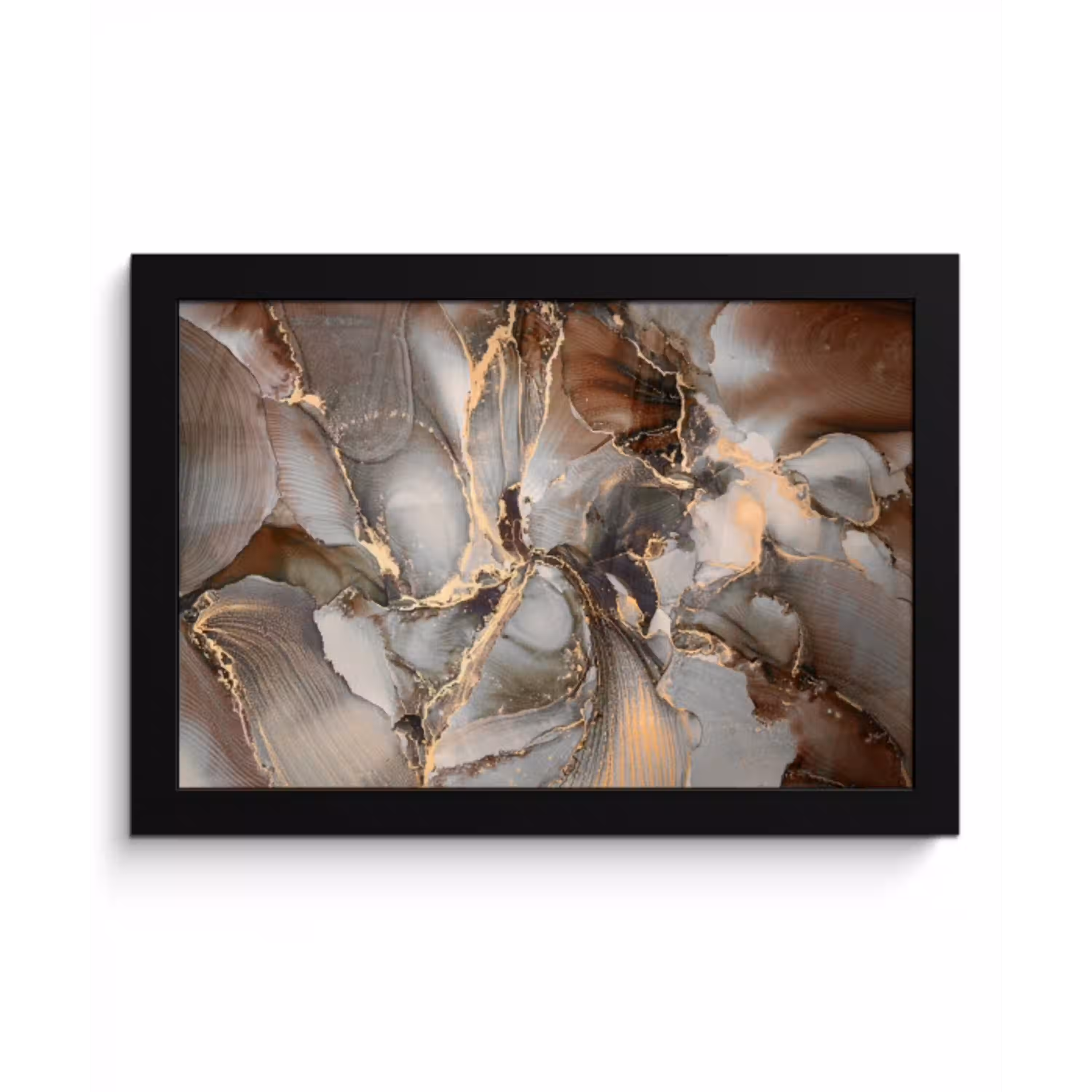 Grijs - Goud - Marmer - Marmerlook fotolijst zwart zonder passe partout klein -3d