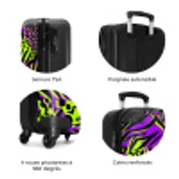 Wilde dierenprint in paars, limoengroen en zwart NBS - Handbagage koffer - Volwassenen Unisex middel zzzzzzzbolletjes_FR