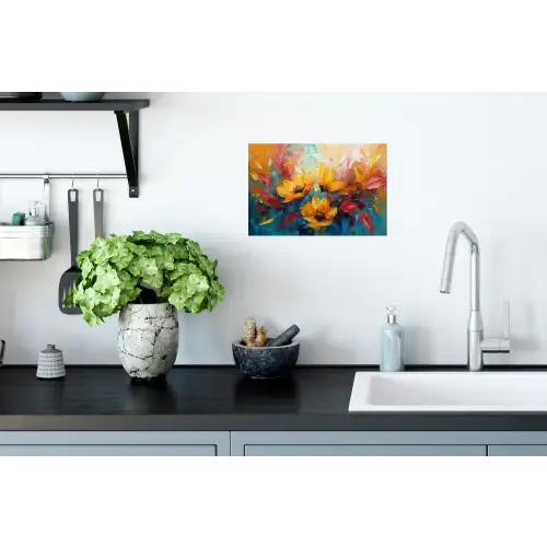 Bloemen - Dahlia - Kunst - Oranje - Watercolor Muursticker klein -keuken