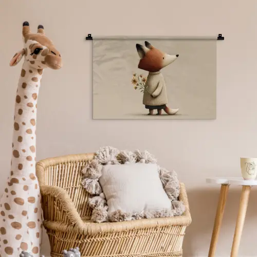 Vos - Gele bloemen - Minimalistisch Wandkleed katoen klein -wsfeer5_kind