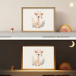 Hertje - Minimalistisch - Aquarel - Bladeren Light Box met batterij (Wandlamp kind) middel -sfeer3_kind