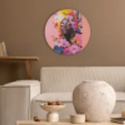 Kleurrijk - Bloemen - Vrouw - Zon Akoestische PET Vilt - Rond klein -sfeer1