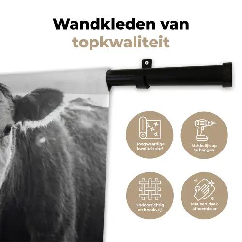 Koeien - Zwart - Wit Wandkleed katoen klein -sfeer2