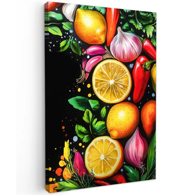 Citroenen - Peper - Kruiden - Graffiti - Verf - Abstract Tuinposter op houten frame 2 cm dik klein -3d