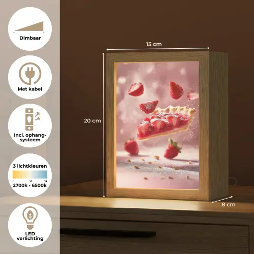 Aardbei - Taart- Eten - Roze Light Box met kabel (Tafellamp) klein -USP_NL
