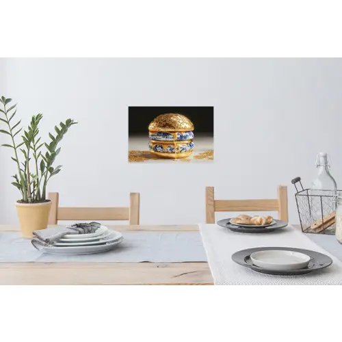 Delftsblauw - Goud - Burger Muursticker klein -eettafel