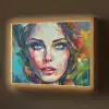 Gezicht - Vrouw - Olieverf - Kleurrijk - Kunst Light Box met batterij (Wandlamp) middel -z3d_website