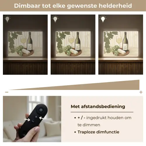 Wijn - Druiven - Kaas - Bladeren Light Box met batterij (Wandlamp) middel -USP_dimbaarNL