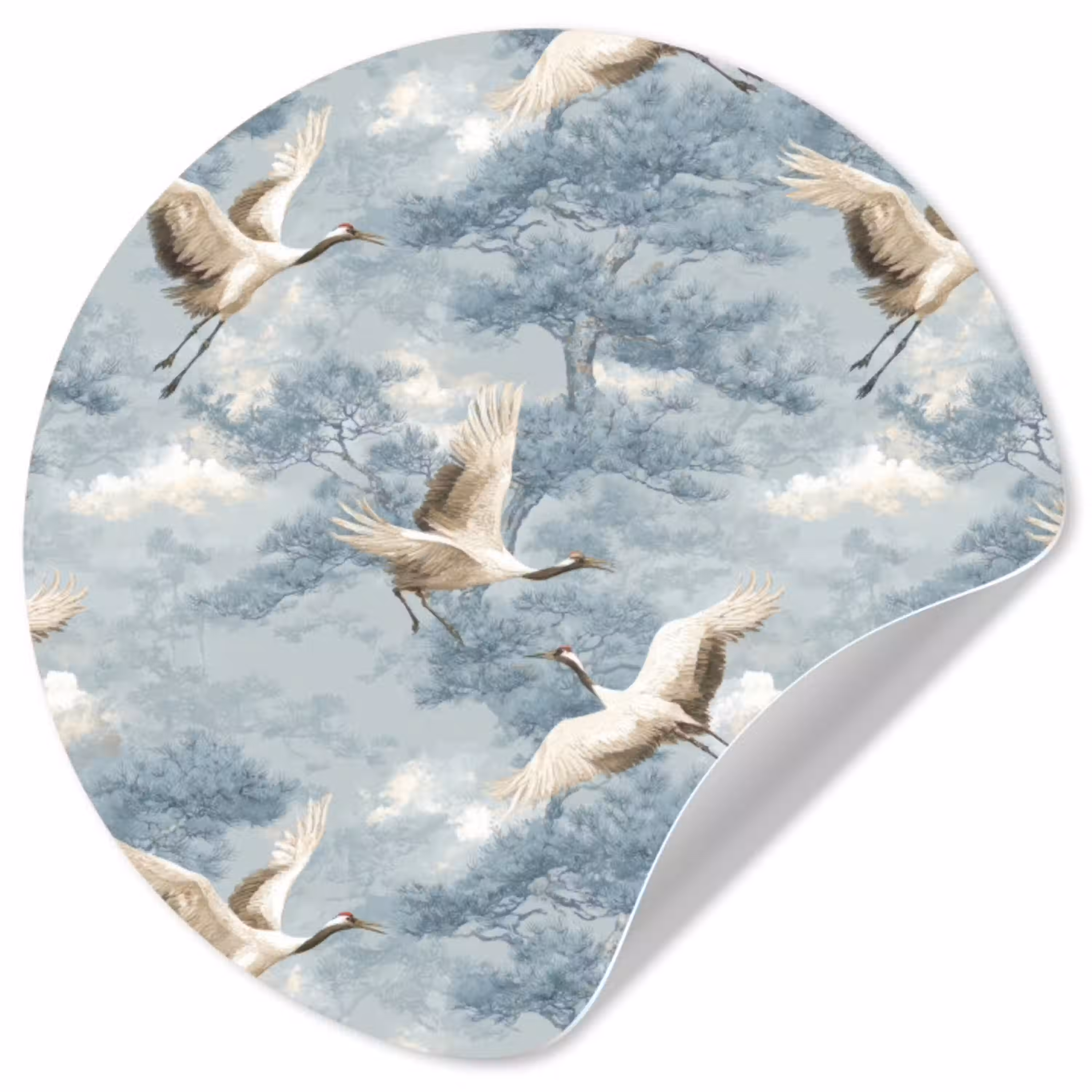 Wolken - Kraanvogels - Blauw Wandcirkel behangsticker klein 186 -3d