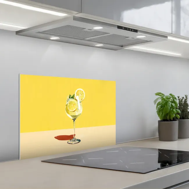 Wijnglas - Citroen - Geel - Minimalistisch keuken achterwand spatscherm klein -3d_schuin