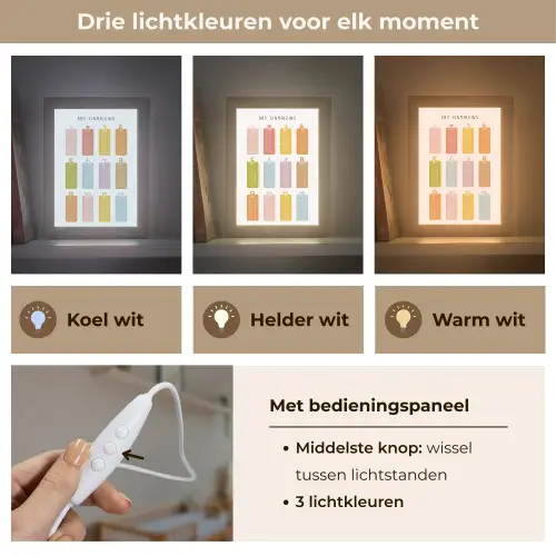 Educatief - Leren rekenen - Kleurrijk - Vermenigvuldigingstabel Light Box met kabel (Wandlamp kind) klein -USP_lichtkleurNL