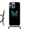 Vlinder - Blauw - Contrast Hoesje iPhone 16 Pro Max met koord klein -3d