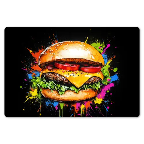 Hamburger - Graffiti - Verf - Kleurrijk - Eten - Abstract Placemat vinyl groot -zzsfeer1_Kitchenyeah-website
