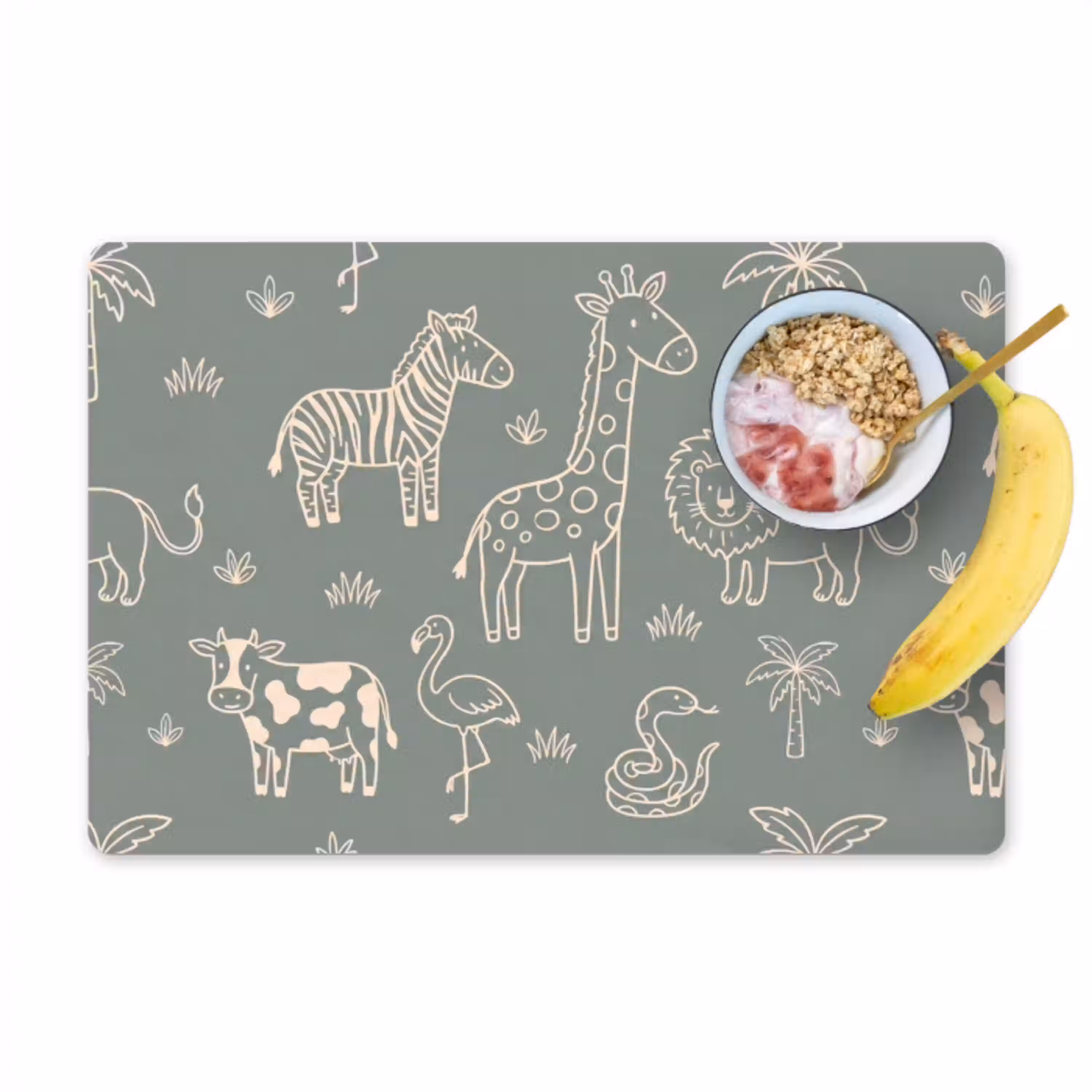 Dieren - Safari - Patroon - Illustratie - Groen Placemat vinyl groot -zzzproduct_Kitchenyeah-website