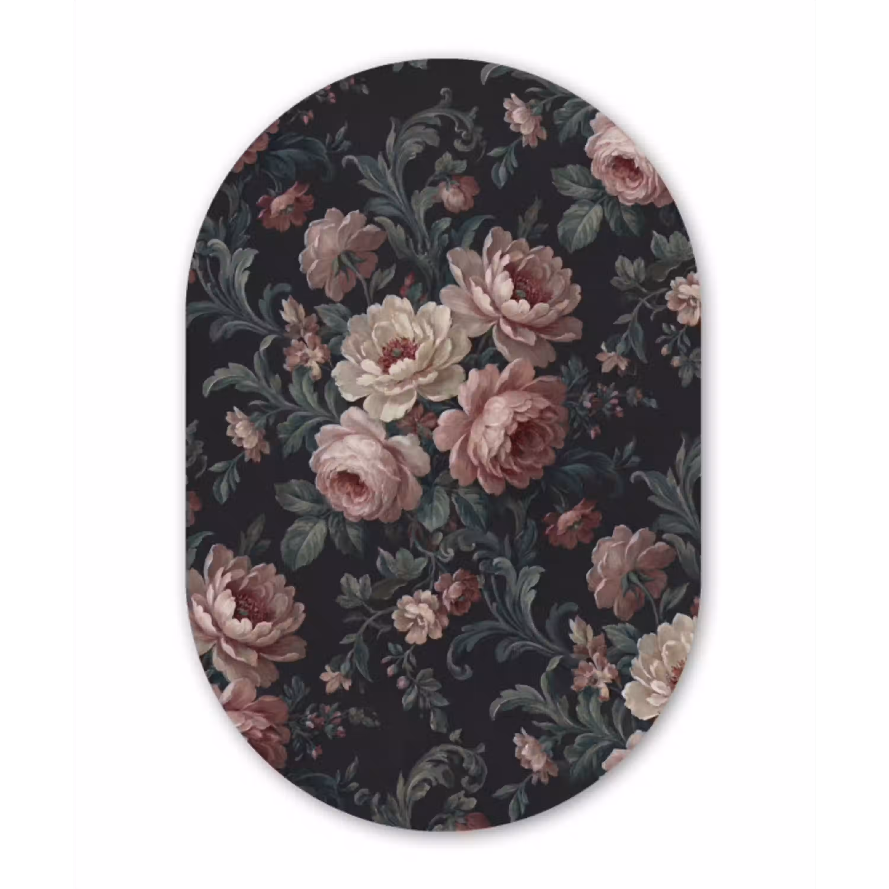 Bloemen - Patroon - Sierlijk - Roze - Donker Wandcirkel Ovaal Aluminium middel -3d