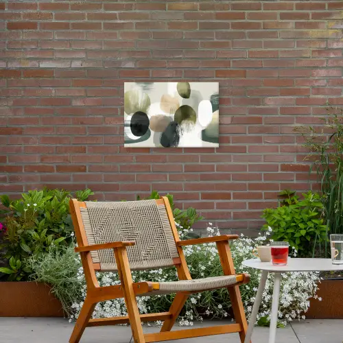 Minimalistisch - Cirkels - Penseelstreken - Beige Tuinposter op houten frame 2 cm dik klein -sfeer3