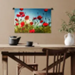 Klaprozen - Toscane - Zon - Rood - Blauw Wandkleed katoen klein -sfeer6